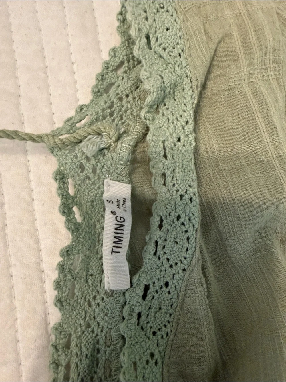 Timing Sage Green Lace-Trim Smocked Crop Top